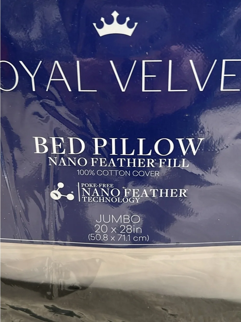 Royal Velvet Nano Feather Fill Bed Pillow Standard w Cotton Cover BTS Dorm NEW